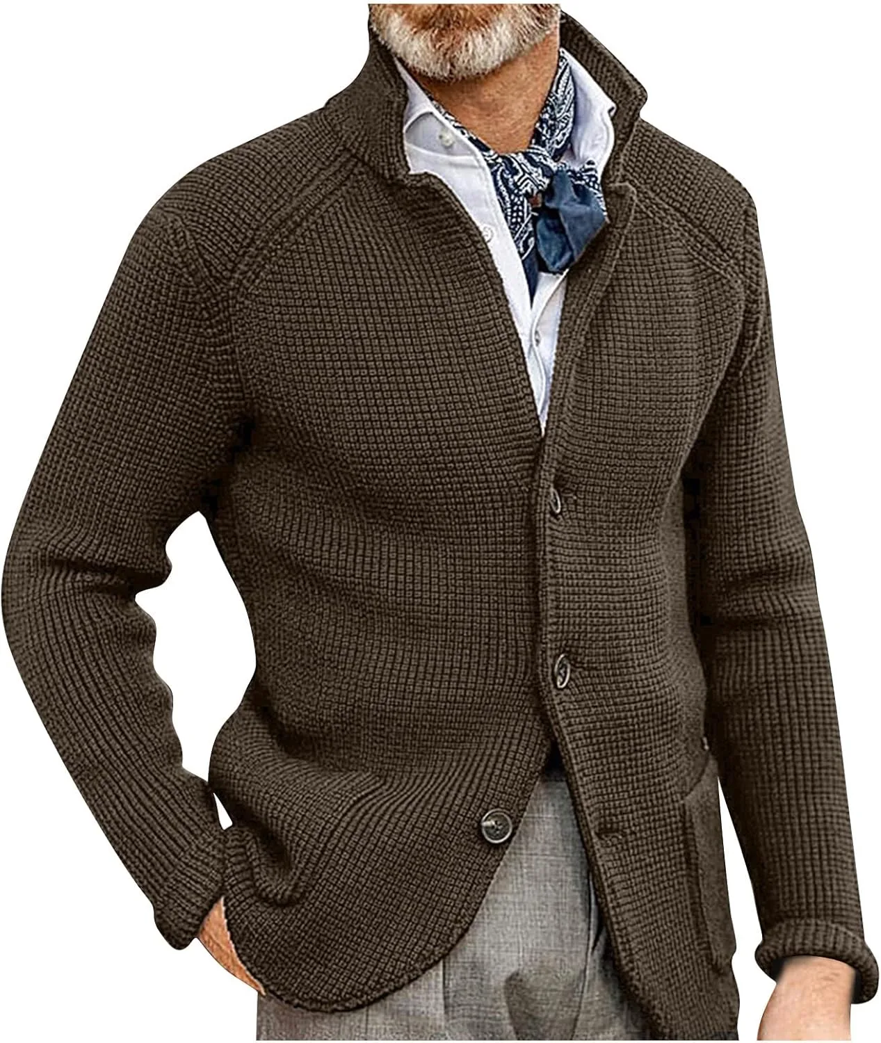 

Кардиган мужской RTRDE с длинными рукавами, воротник-шаль, пуговицы, кабельная вязка, размеры S-3XL