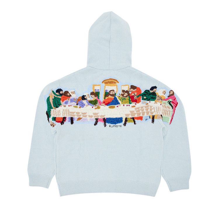 

Свитер Supreme Last Supper Embroidered Zip Up Hooded Sweater, Light Blue
