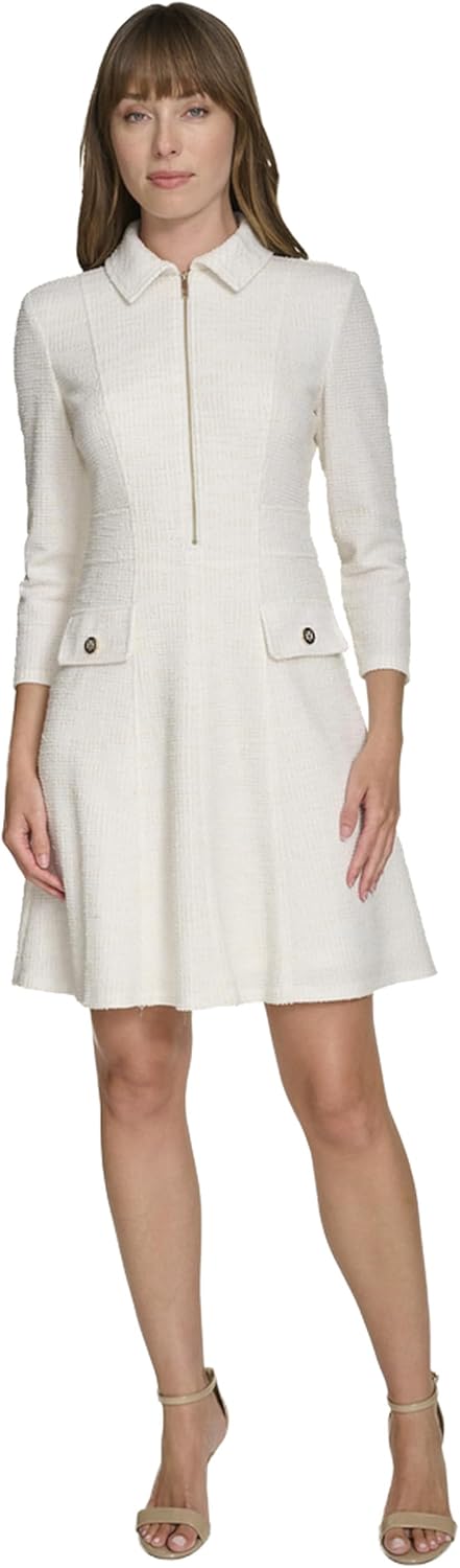 

Женское платье-рубашка Tommy Hilfiger с застежкой-молнией спереди, V-образным вырезом, воротником и карманами, Cream