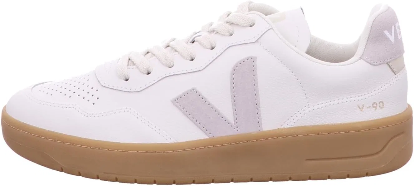 Кроссовки Veja V-90 O.T. Leather Extra White Light Grey Natural — фото 3