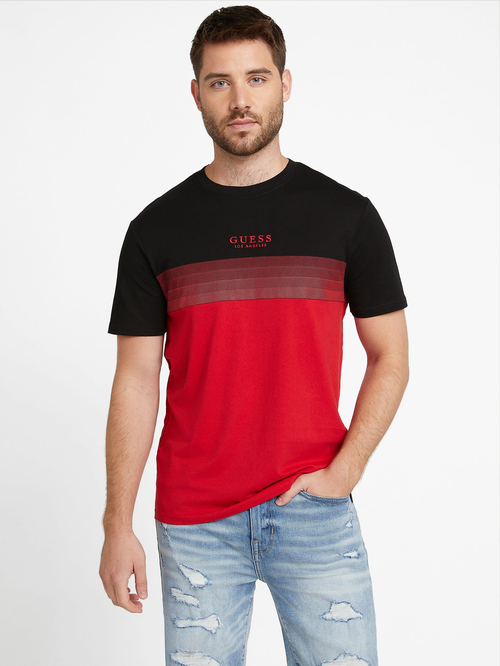 

Футболка с цветными блоками Rami Guess Factory, цвет varsity red