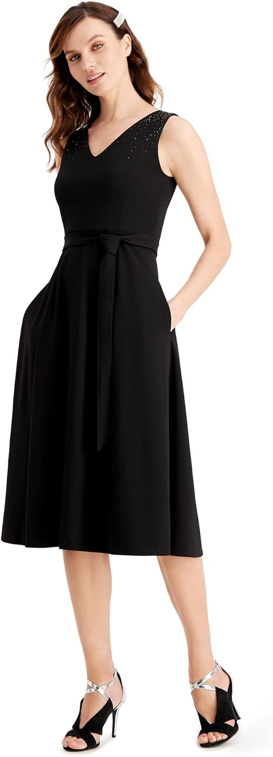 

Женское платье Calvin Klein с поясом и декоративными наплечниками, Black