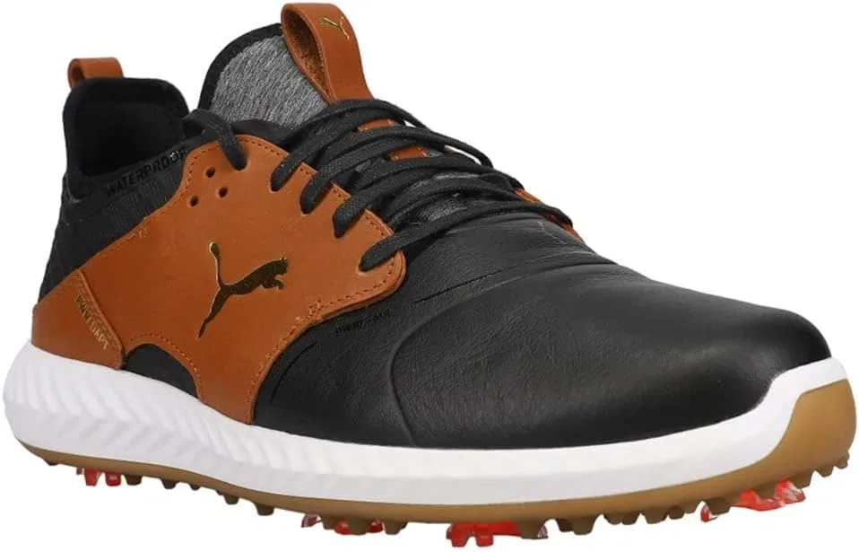 Мужские гольф-кроссовки PUMA Ignite Pwradapt Caged Crafted, Puma Black Leather Brown Puma Team Gold — фото 3