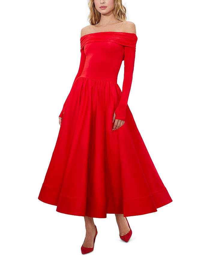 

Платье Chara с открытыми плечами Alice and Olivia, красный