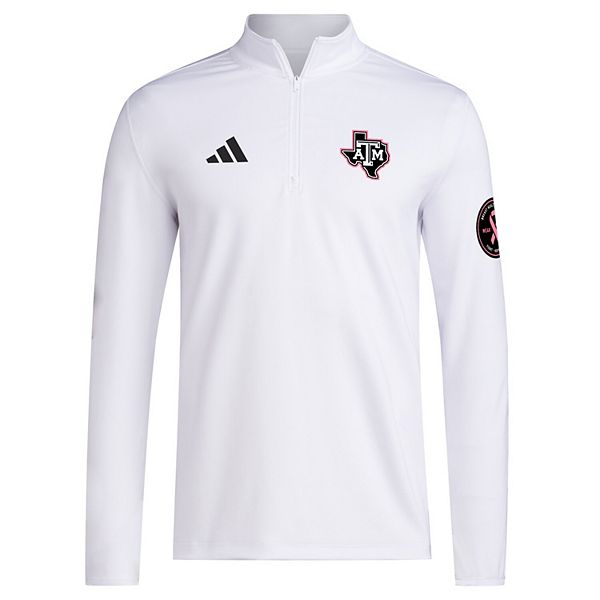 Мужская белая толстовка Texas A&M Aggies Wear Pink с четвертью молнией Adidas — фото 3