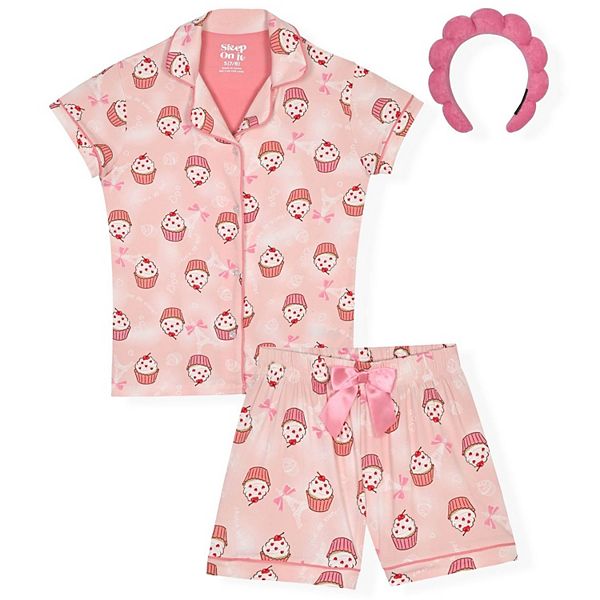 Детский комплект пижамы Yummy Jersey с короткими штанами и запахом Sleep On It, Cupcakes Pink
