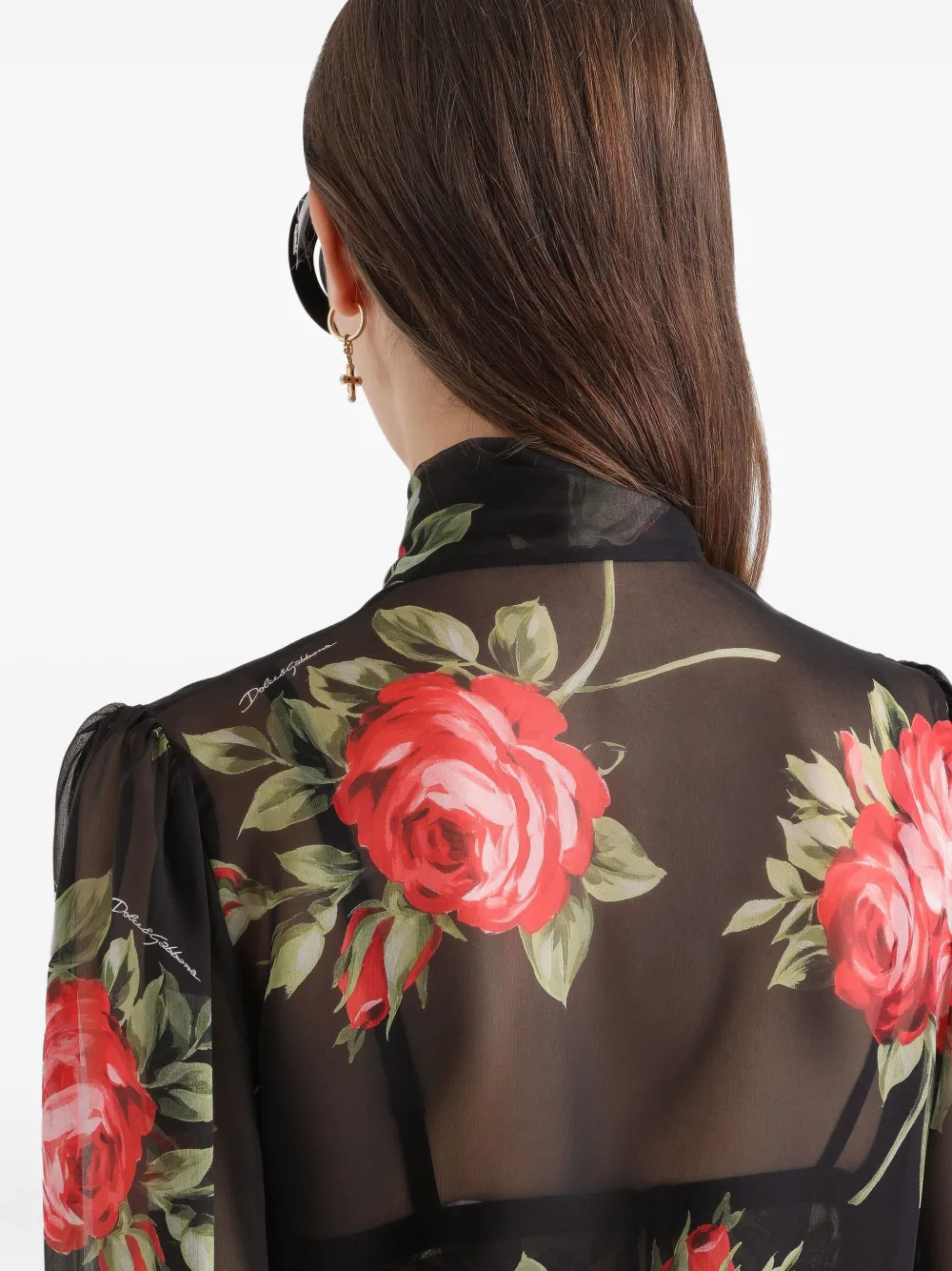 Блузка с цветочным принтом Dolce & Gabbana, черный — фото 4