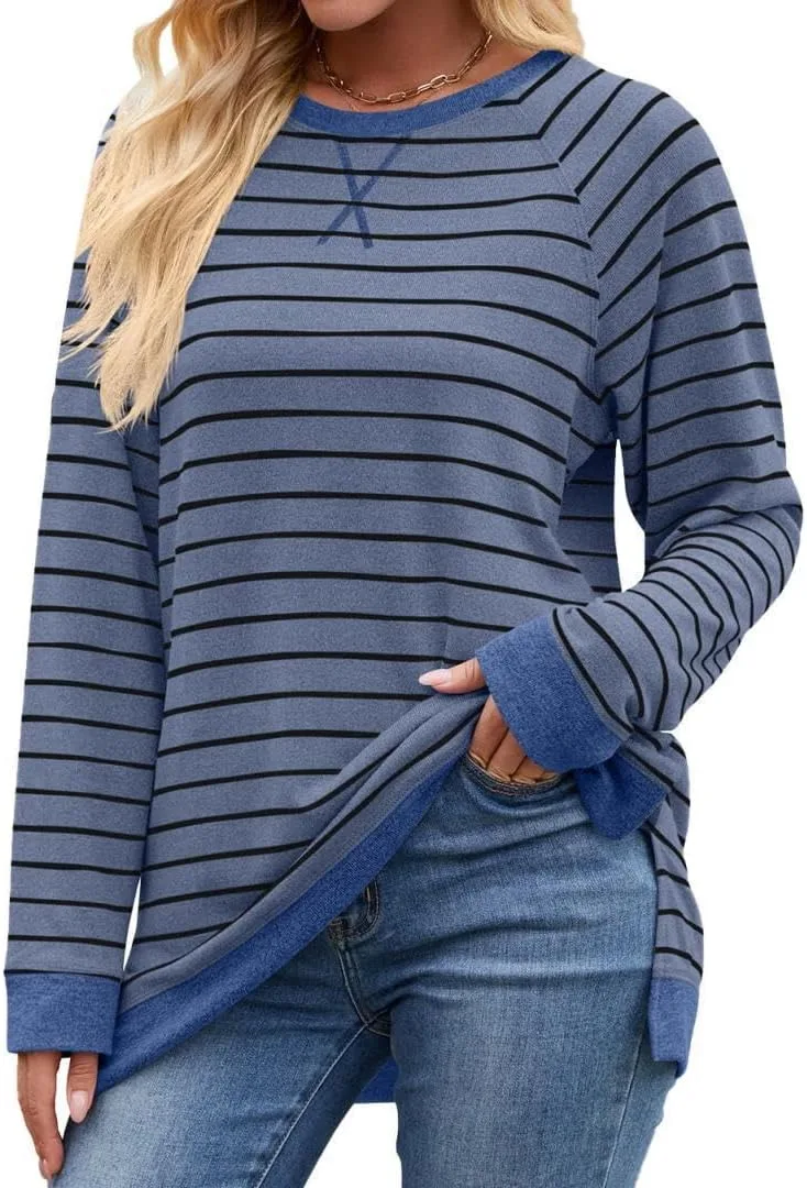 

FMCHICO Женский полосатый свитер оверсайз с длинным рукавом