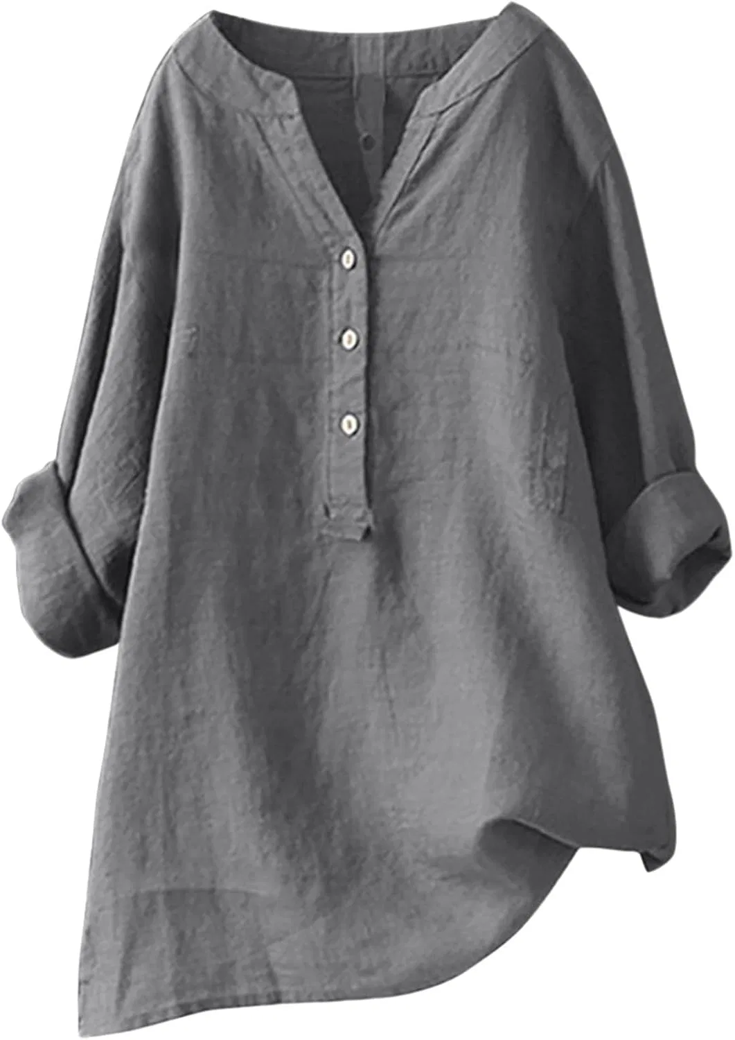 Блуза свободная с V-образным вырезом, серый