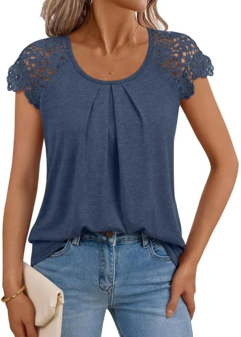 

FMCHICO женский модный топ с кружевной аппликацией и коротким рукавом