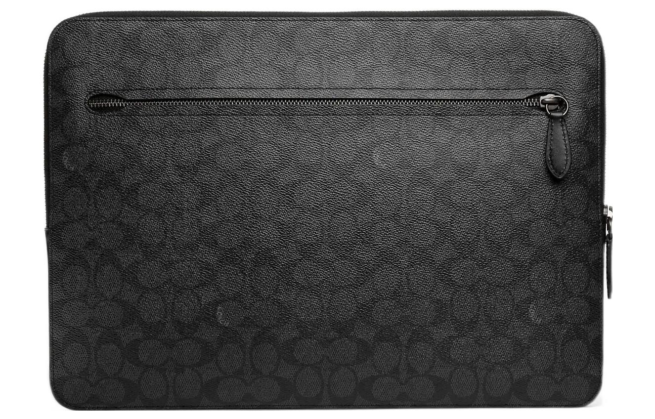 

COACH Сумка для ноутбука Large Size мужская black Zip Around Coated Canvas с отделкой из нежной телячьей кожи