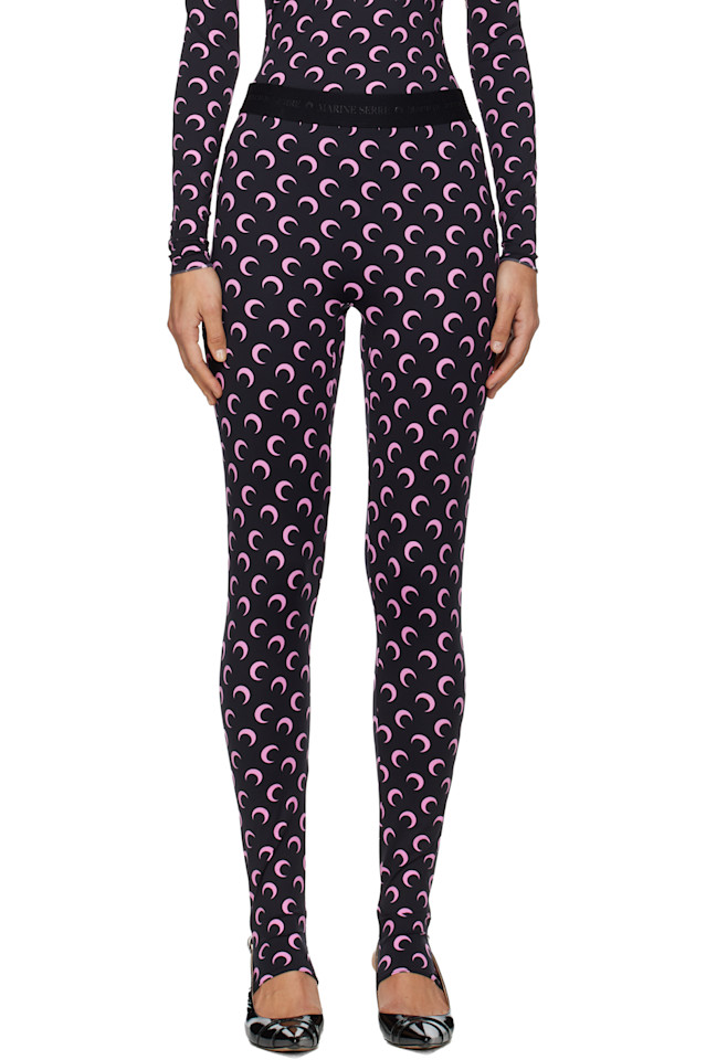 

Marine Serre Черные леггинсы из переработанного трикотажа с лунным рисунком и стременами