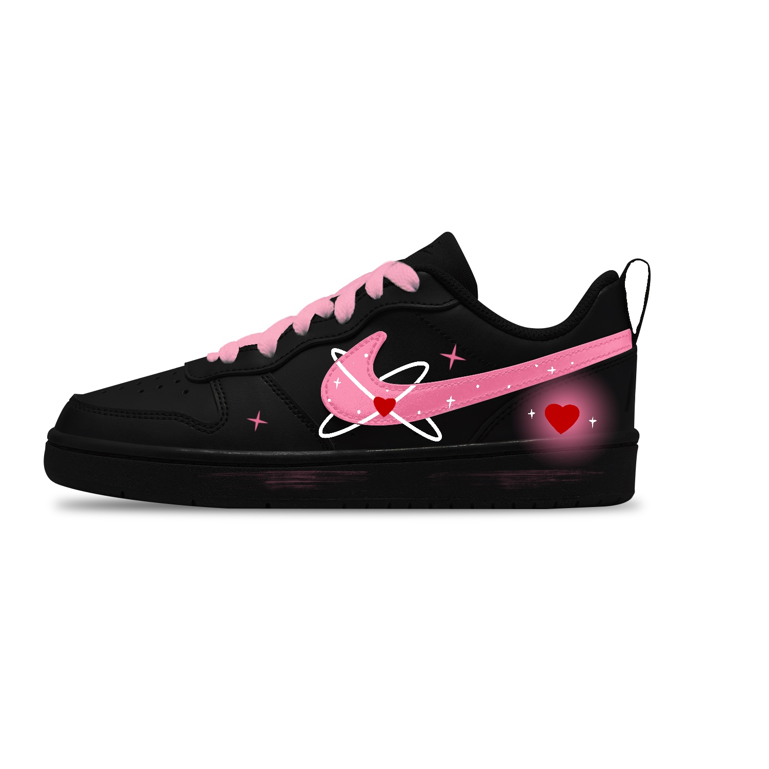 

Nike Court Borough Heartbeat Miracle Pink Slустойчивые к скольжению и истиранию низкие детские скейтбординговые кроссовки Black