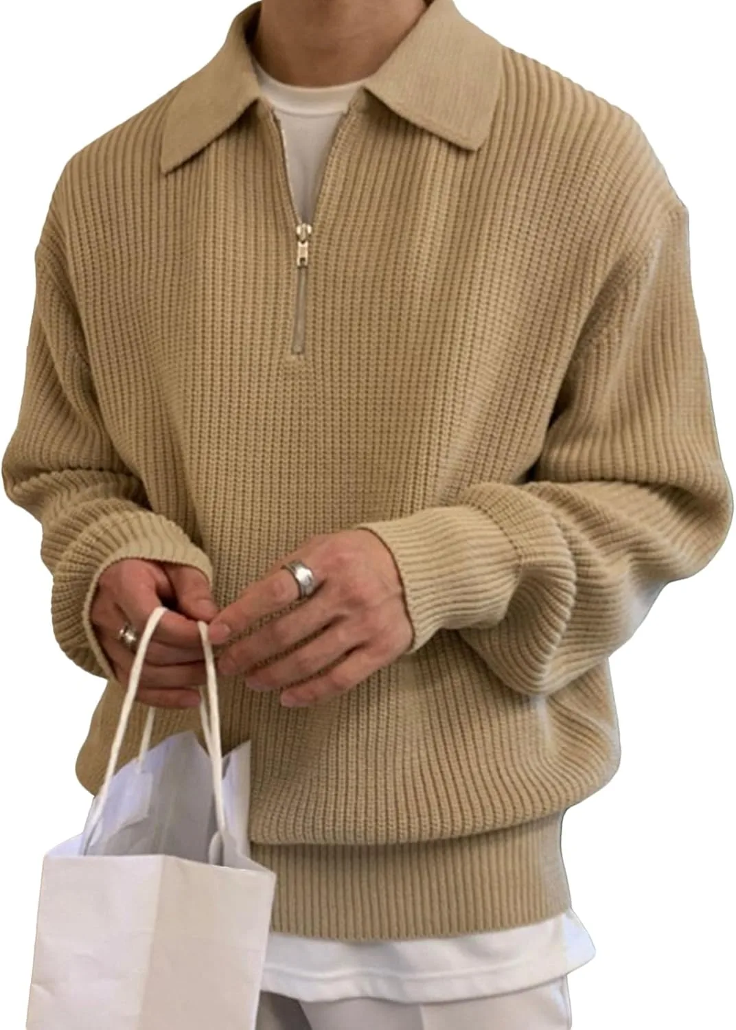 

Мужской поло-свитер с вафельной вязкой и четвертной молнией JEShifangjiusu