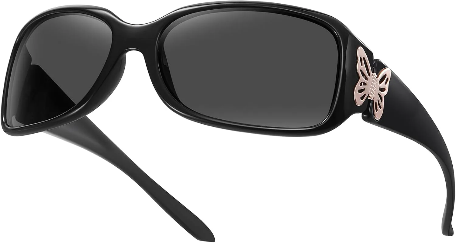 

Женские поляризованные солнцезащитные очки HAOLOTA - модный дизайн в форме бабочки с обтекаемой формой и защитой от УФ-излучения UV400, A03 Black Frame/Grey Lens