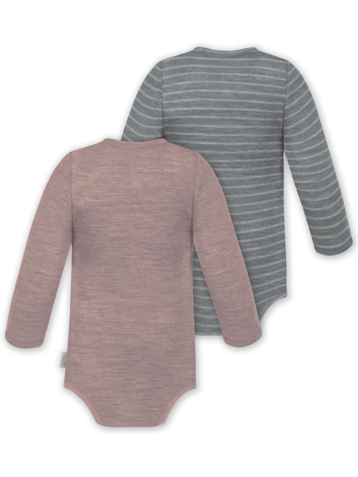 Normani Outdoor Sports Комплект из 2 детских боди с длинными рукавами из мериносовой шерсти, цвет Окленд, розовый/серый — фото 2
