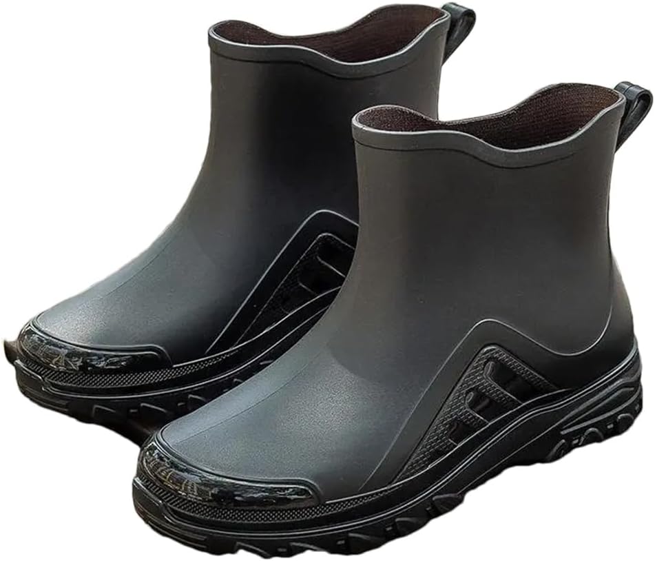 

Мужские водонепроницаемые нескользящие обувь Wjnvfioo для улицы, модная износостойкая обувь, зимние короткие теплые хлопковые дождевые ботинки, серый