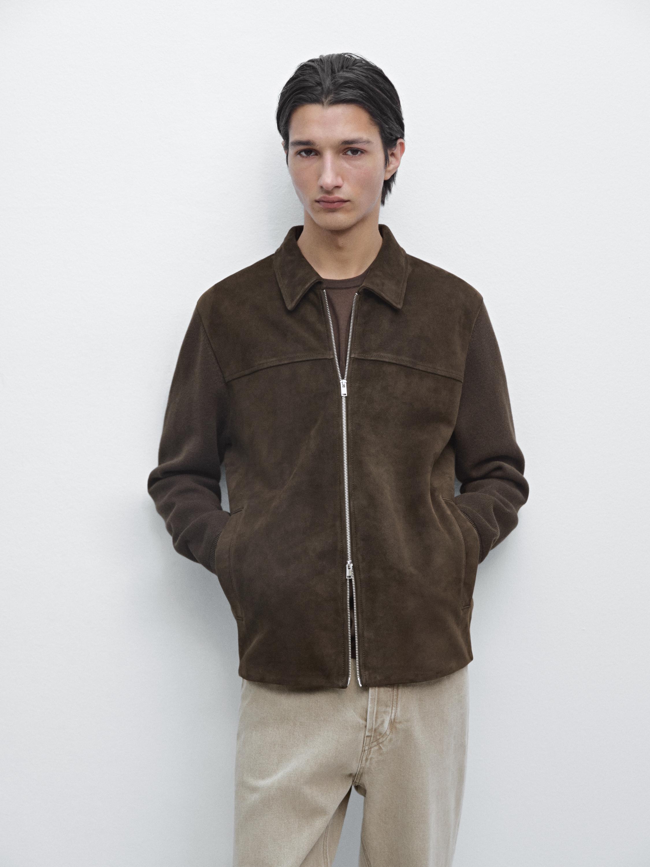Куртка из хлопка и кожи с контрастными деталями Massimo Dutti, brown — фото 3