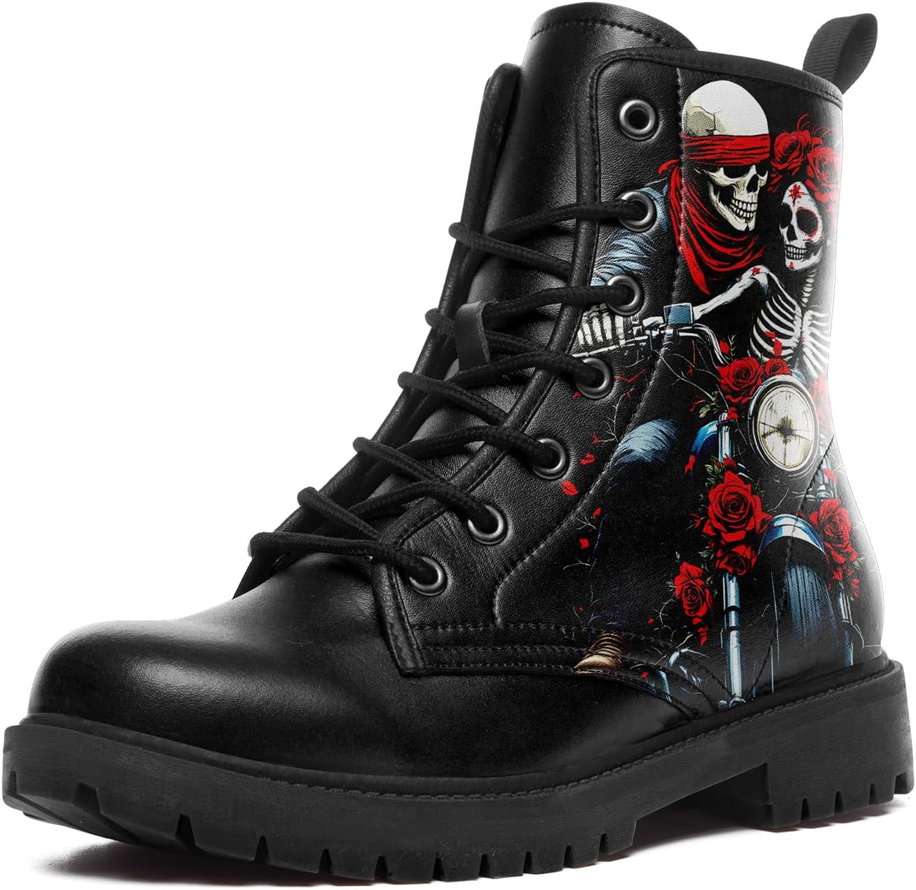 

Мужские мотоциклетные боевые ботинки, панк-рок готические ботинки с черепами для женщин, противоскользящие с мягкой подкладкой, из искусственной кожи, на массивной платформе Awsole, красный