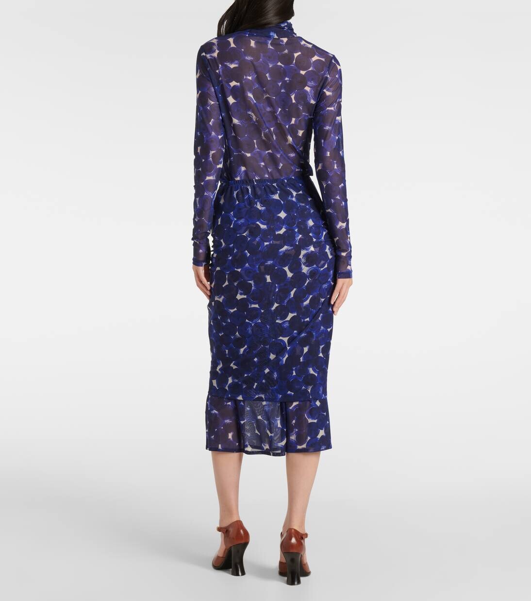 Юбка миди из джерси с принтом и сборками Dries Van Noten, синий — фото 3