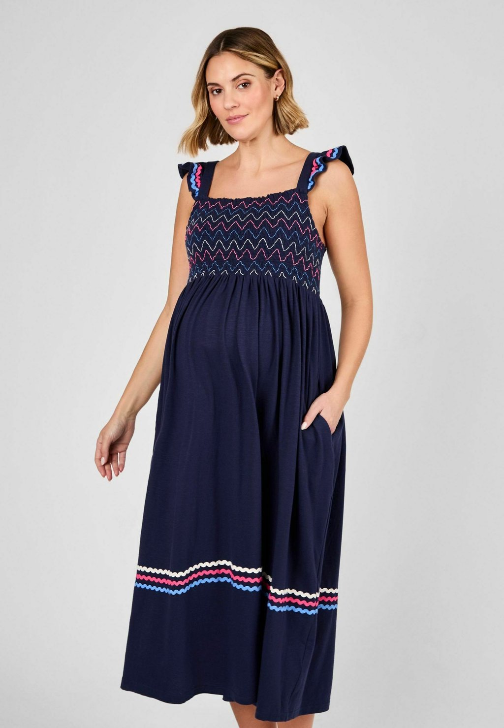 

Повседневное платье FRILL SLEEVE SHIRRED JoJo Maman Bébé, синий