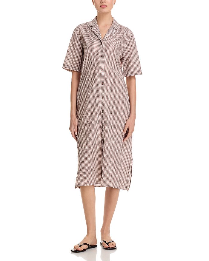 

Рубашка-платье с вырезом из льна и хлопка Eileen Fisher, коричневый