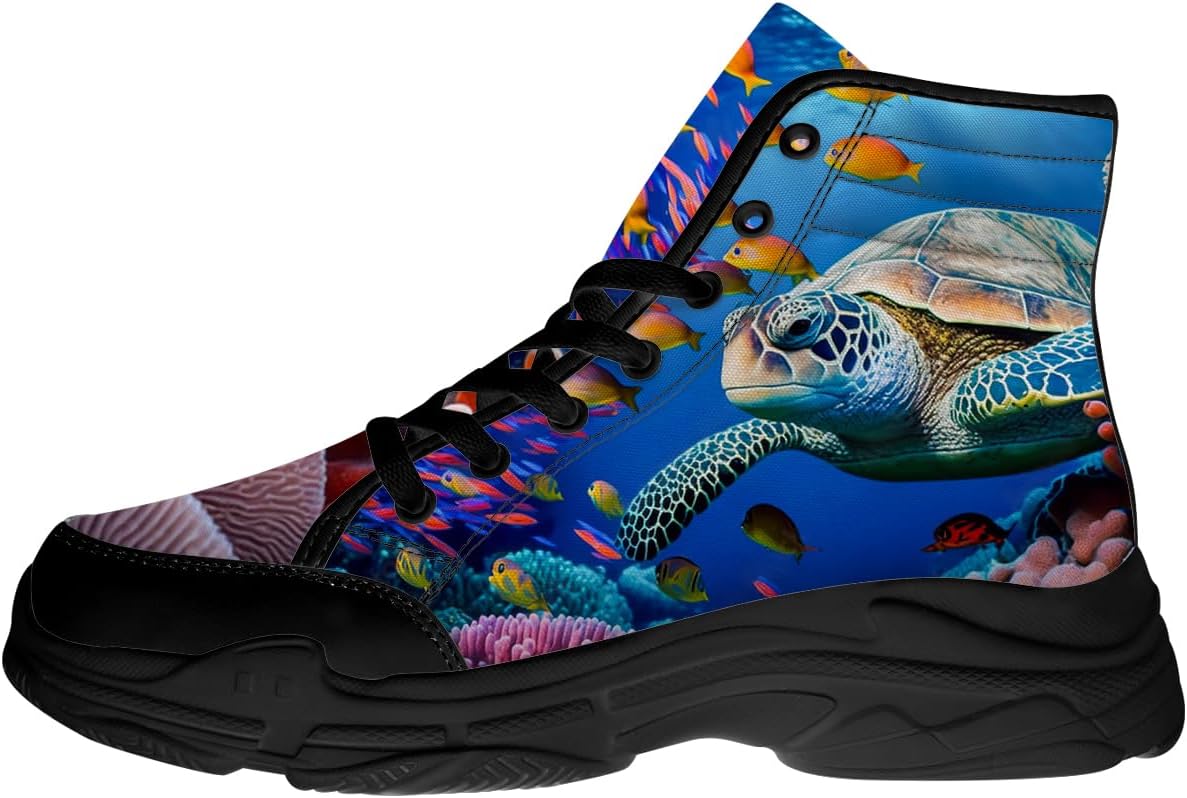 

Кроссовки Quorax Turtle для женщин и мужчин, высокие, на шнуровке, текстильные, забавный подарок для нее и для него, черный