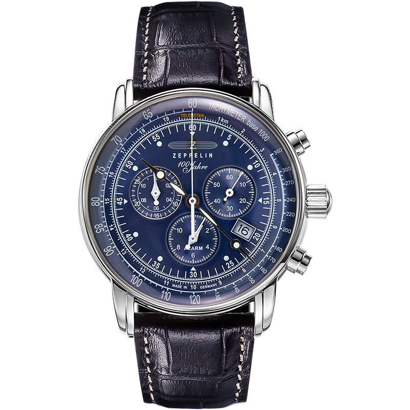

ZEPPELIN Часы Hundred Years Collection Quartz Movement Men's Watch Watch Silver Dial Stainless Steel Case Leather Strap, 7680-3 (Blue Disc, Luminous Spot)
