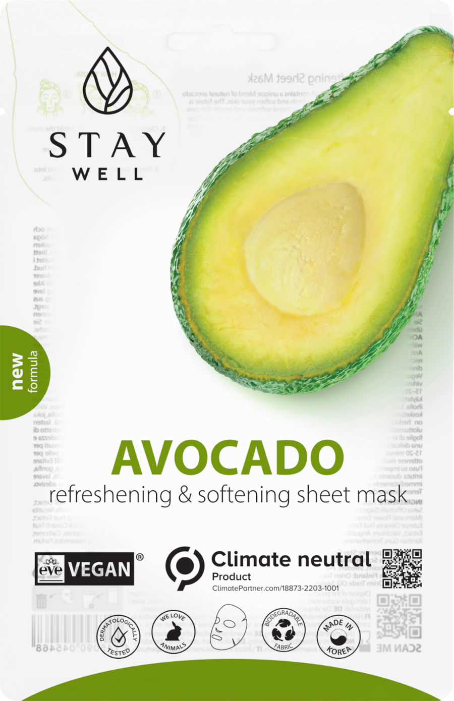 

Маска для лица STAY WELL Vegan Sheet Mask - AVOCADO