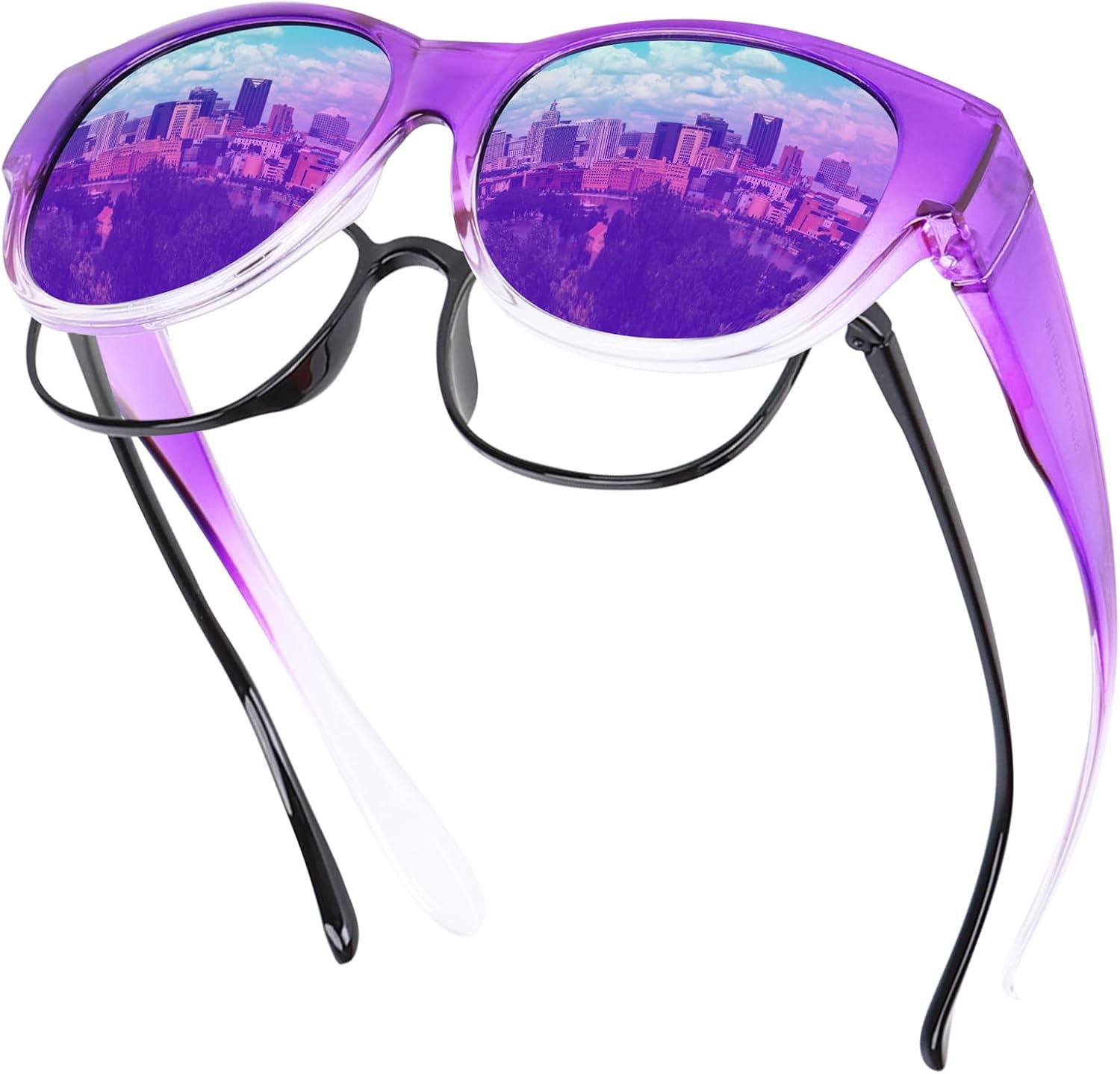 

Солнцезащитные очки GEGURI Fit Over Glasses с поляризацией, для женщин и мужчин, стильный дизайн «кошачий глаз», 100% защита от УФ-излучения, L Gradient Purple Frame Purple Lens