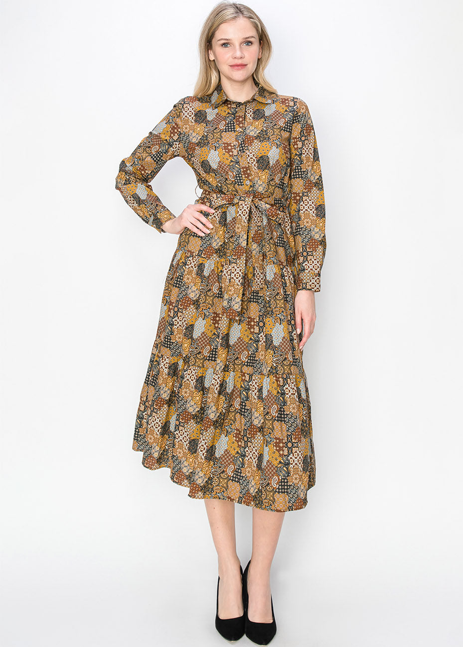 

Платье Harvest Patchwork с поясом Yal New York, цвет mustard