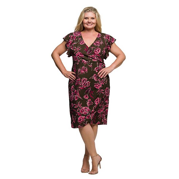 

Платье-раппорт с рукавами-крылышками Plus size в цветочном принте 24Seven Comfort Apparel