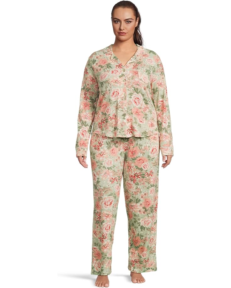 

Женский комплект для сна Karen Neuburger Plus Size Vintage Dreams с длинным рукавом, топом с V-образным вырезом и длинными брюками с пико, Forest Rose