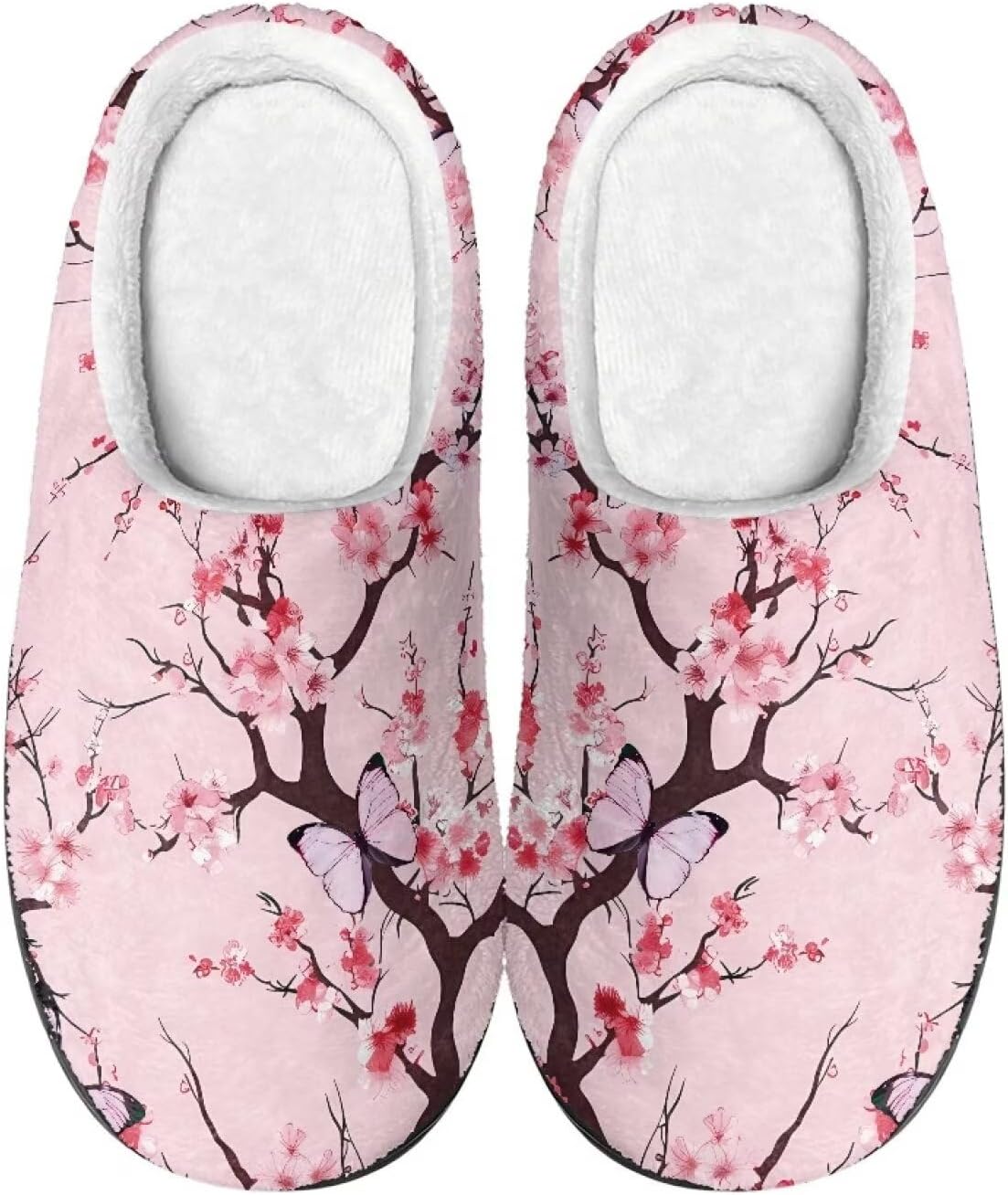 

Мужские и женские нескользящие тапочки, теплые мягкие уютные тапочки из фланели, домашняя обувь для спальни и улицы, размеры 2-12 Zcfygdx, Pink Butterfly Cherry Blossom Print