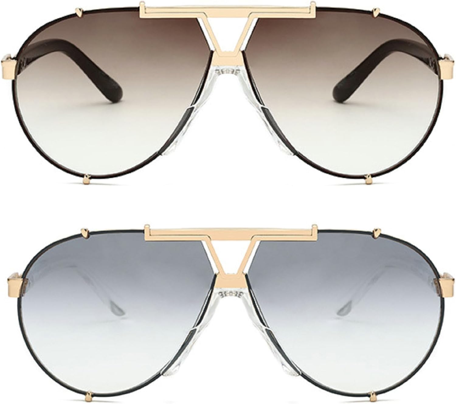 

Ретро-стильные солнцезащитные очки-пилот для женщин и мужчин, винтажные очки 90-х, стильные солнцезащитные очки в крупной металлической оправе, овальные очки mincl, 2pcs-brown&silver