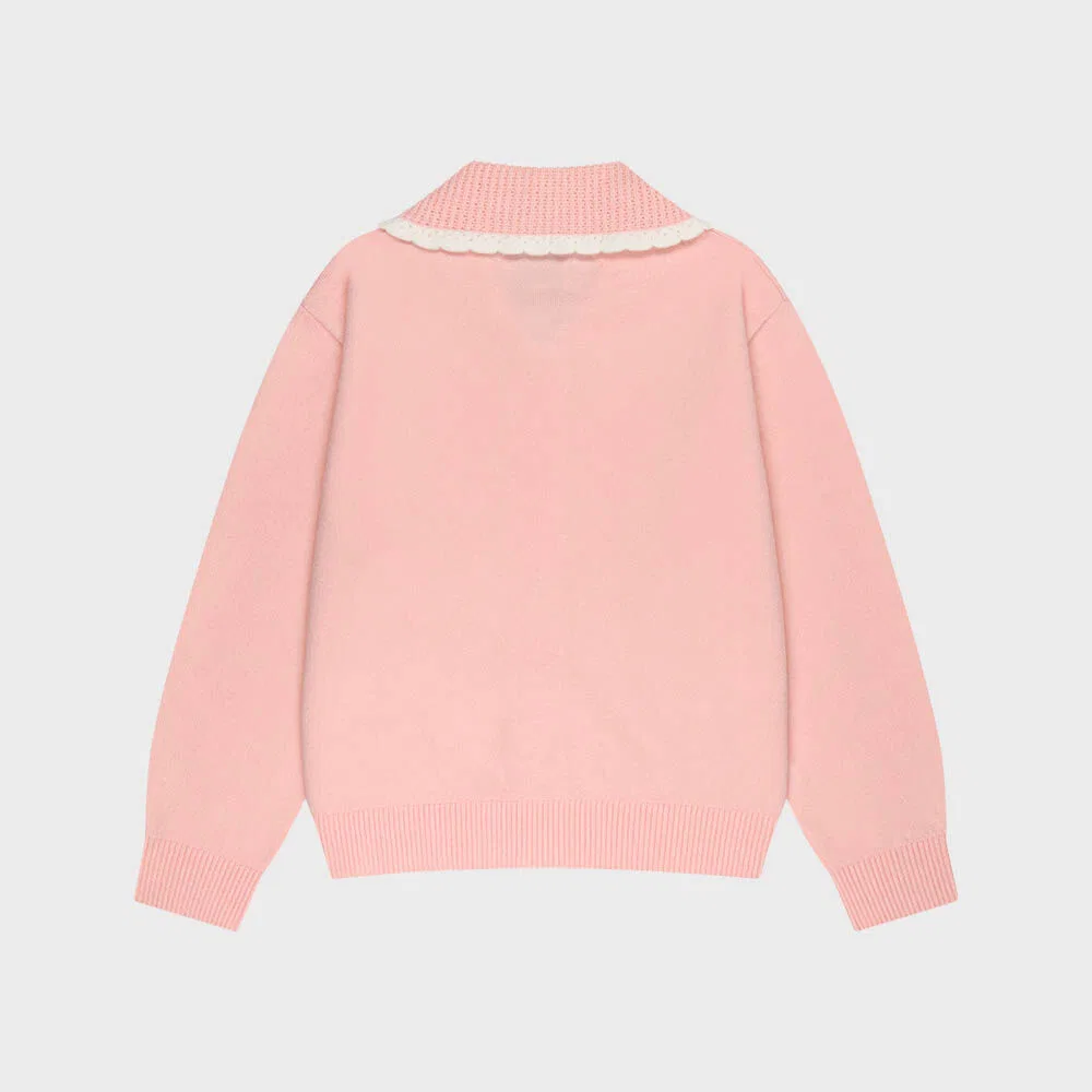Детский кардиган с кружевным воротником розовый от Marithé Kids — фото 3