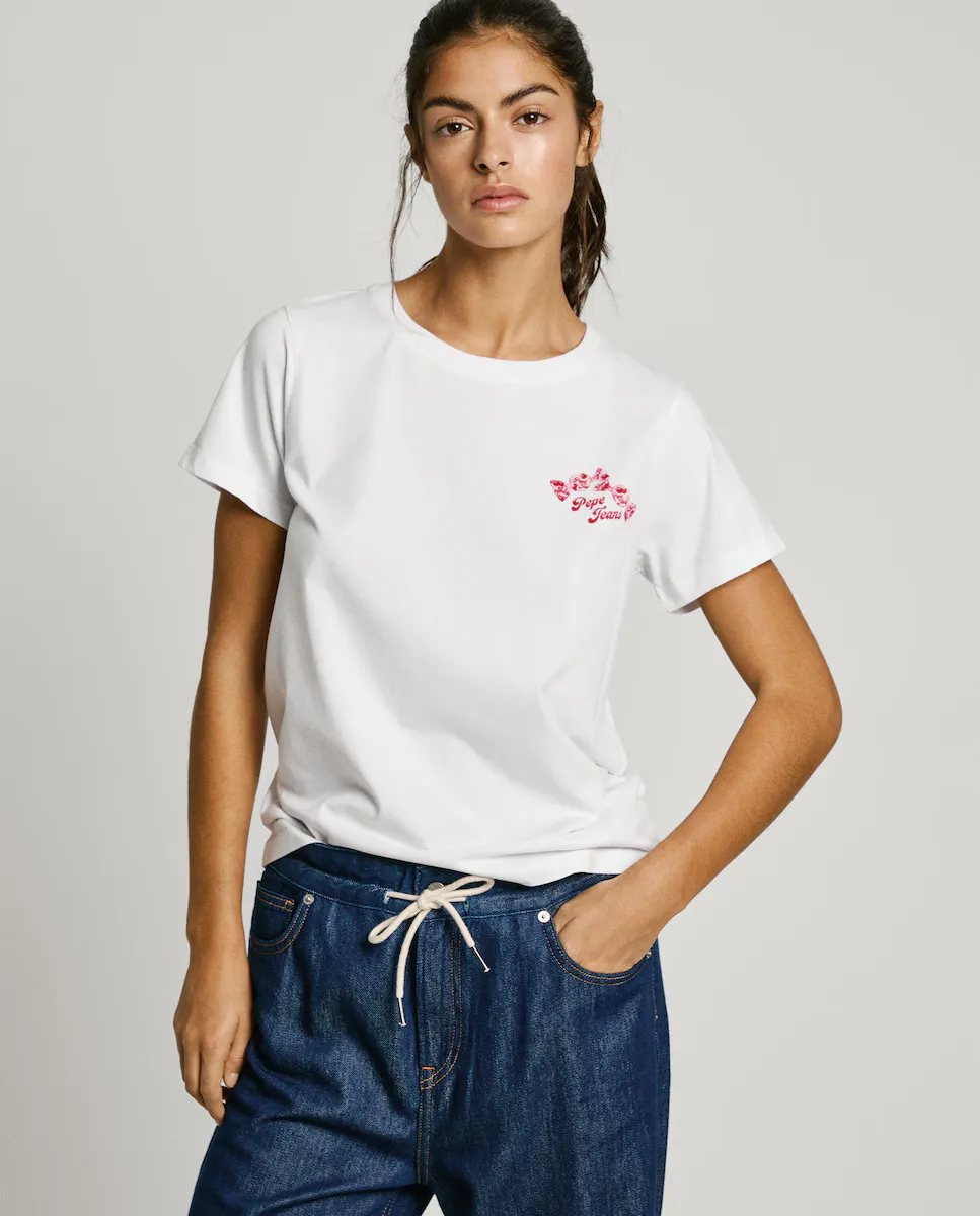 

Женская футболка с коротким рукавом и принтом на спине Pepe Jeans, белый