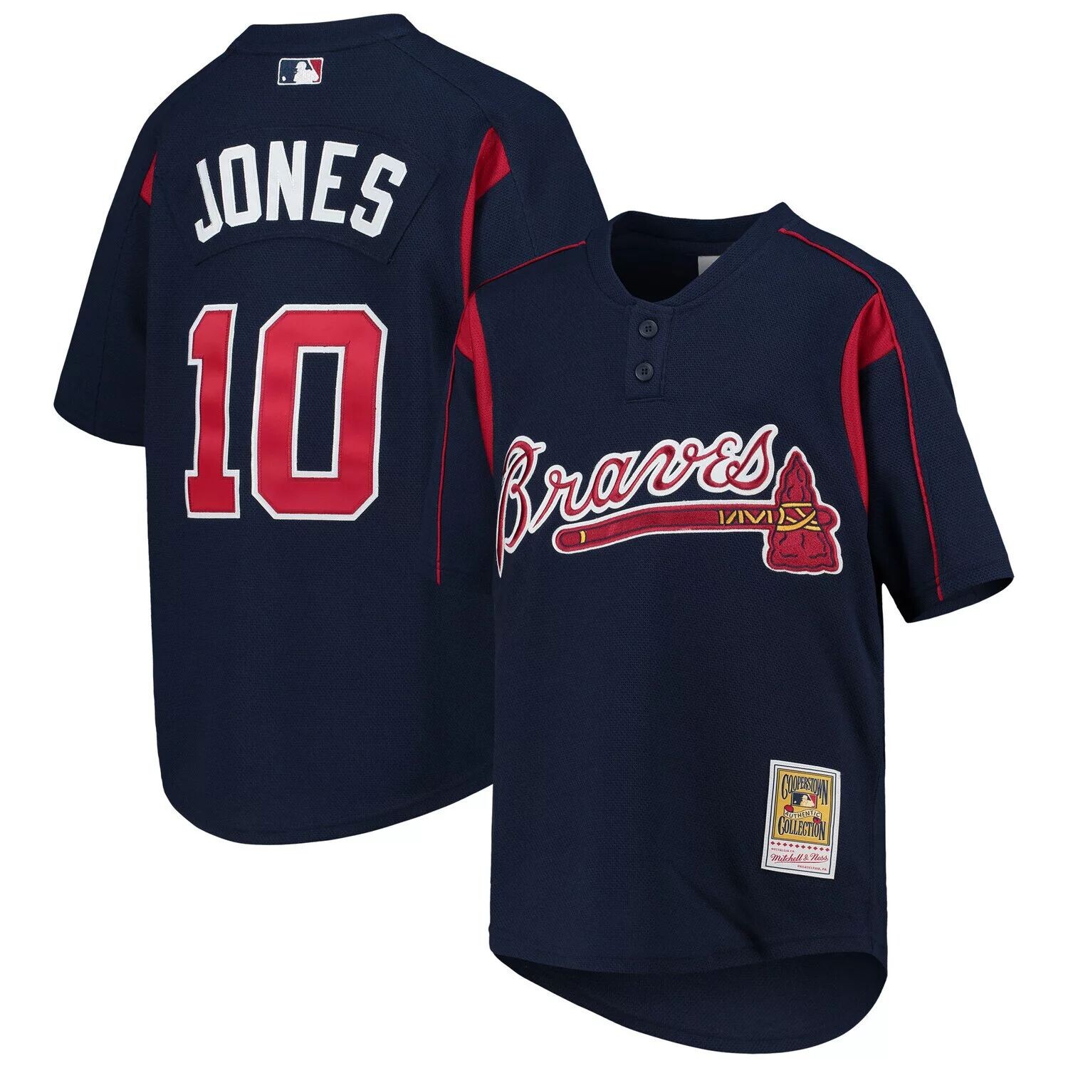 Молодежный Джерси Mitchell & Ness Chipper Jones Navy Atlanta Braves Cooperstown Collection, сетчатый тренировочный трикотаж Unbranded