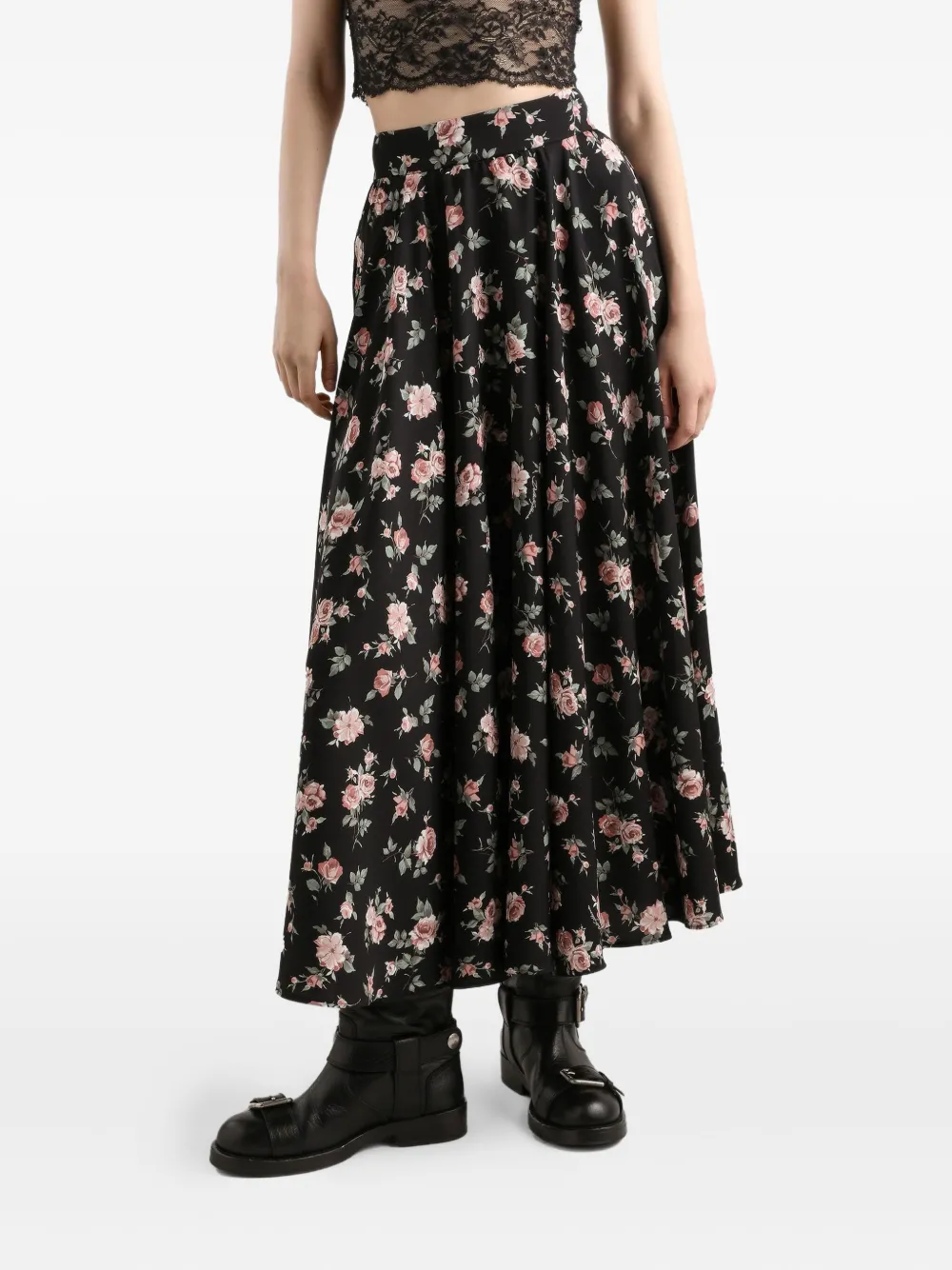 Юбка миди с цветочным принтом DOLCE & GABBANA, черный — фото 4