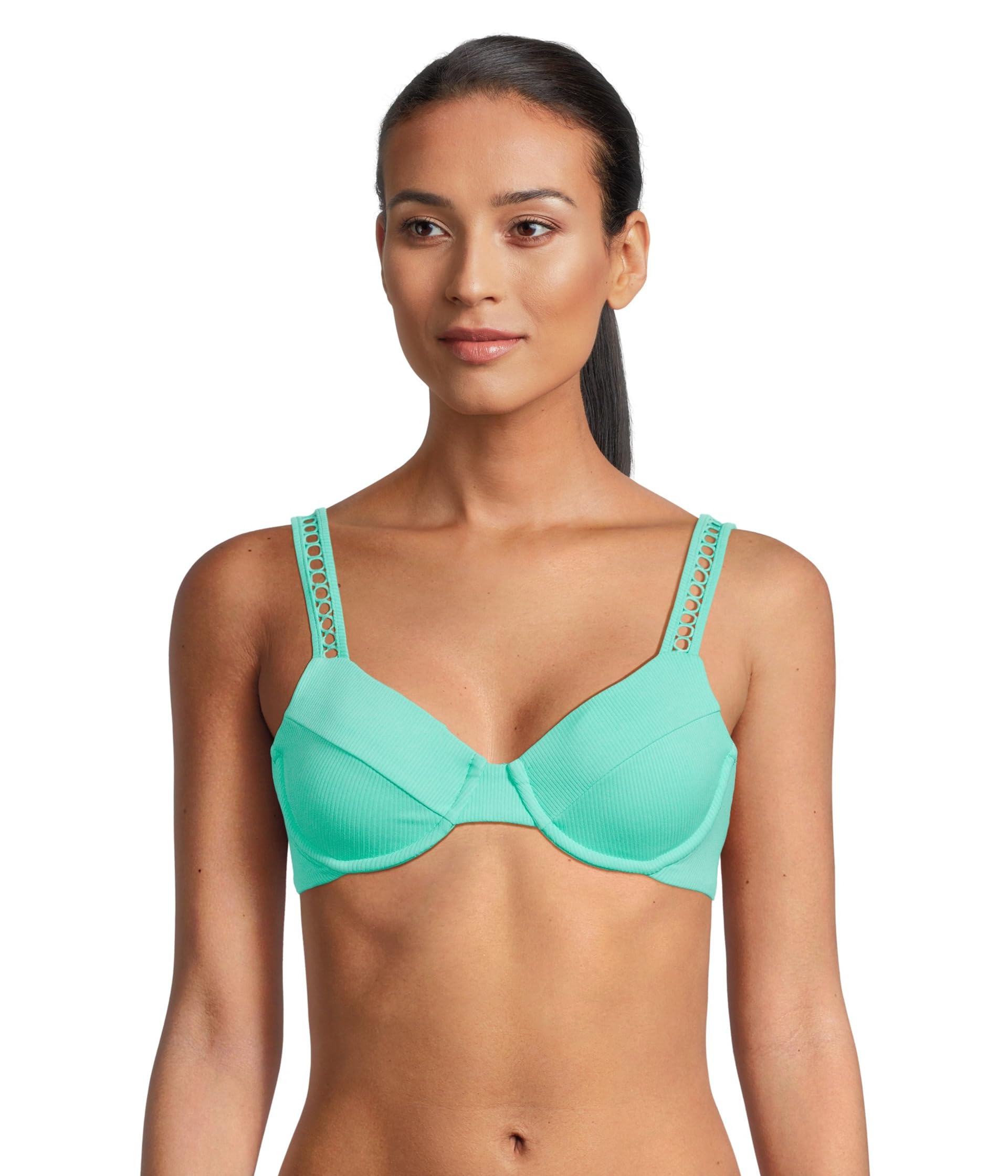 

Пляжный топ BECCA Modern Edge Rib Sandy Underwire Bra Top, Aqua Sea