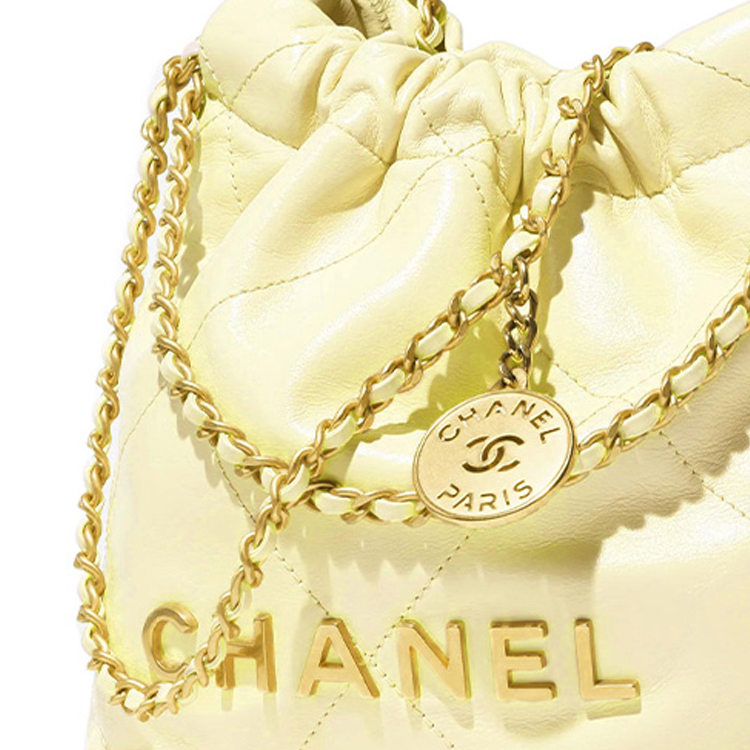 CHANEL Сумка 22Bag из телячьей кожи мини женская светло-желтая — фото 3