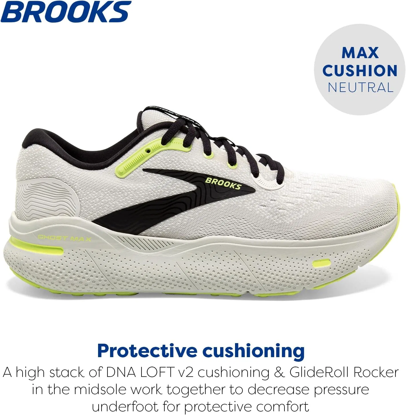 Мужские кроссовки Brooks Ghost Max, 2-Grey Black Sharp Green — фото 2