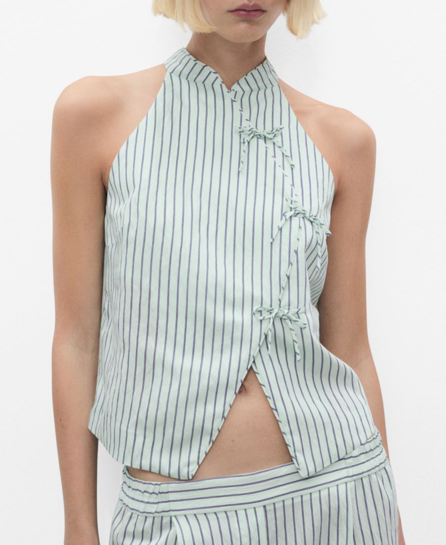 

Женская полосатая блузка с бретелями и шнуровкой MANGO, Pastel Green