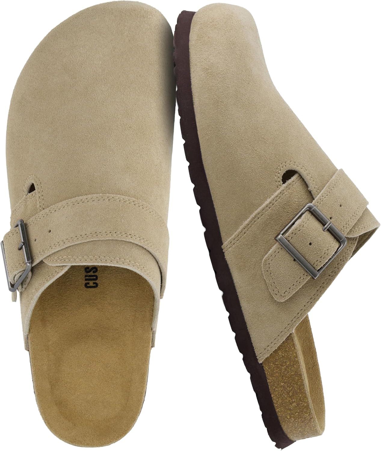 

Мужские сабо CUSHIONAIRE Hugo из натуральной замши - удобные туфли без шнурков с регулируемой пряжкой, закрытый носок, Taupe