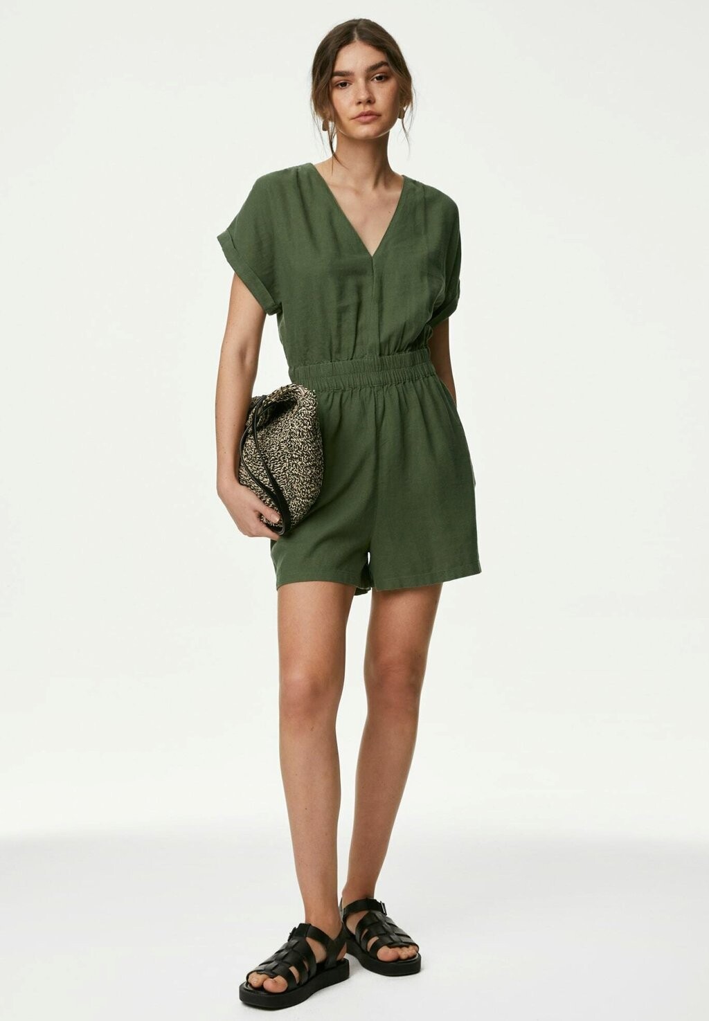

Комбинезон Linen Rich V-Neck Short Marks & Spencer, зеленый