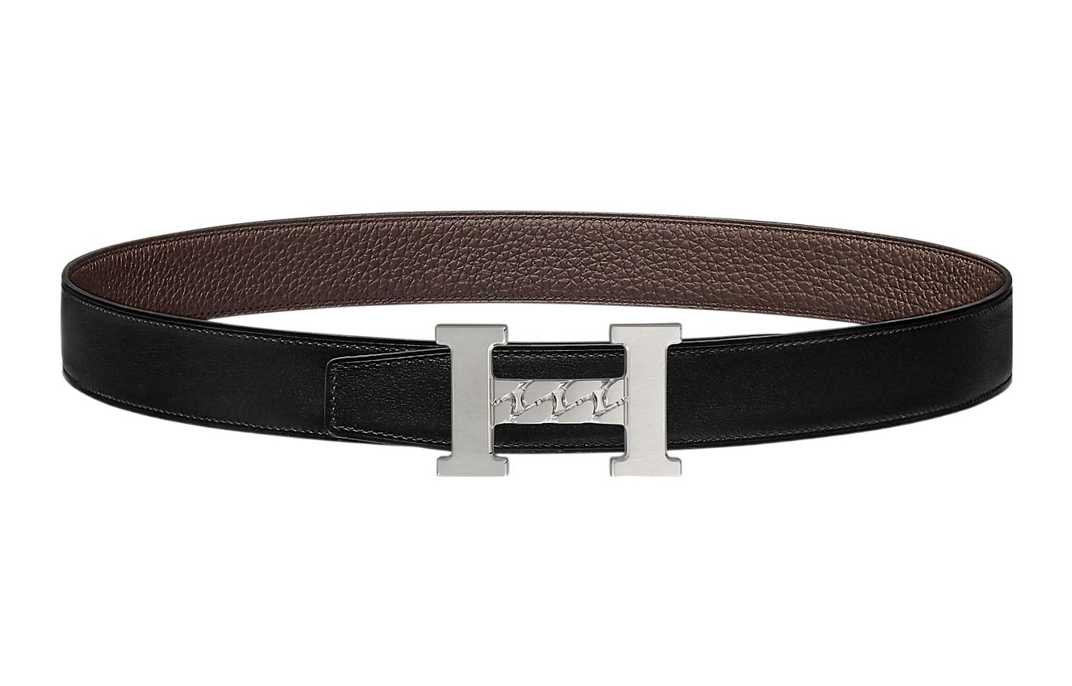 

Ремень из кожи Togo унисекс черный/шоколадный HERMES