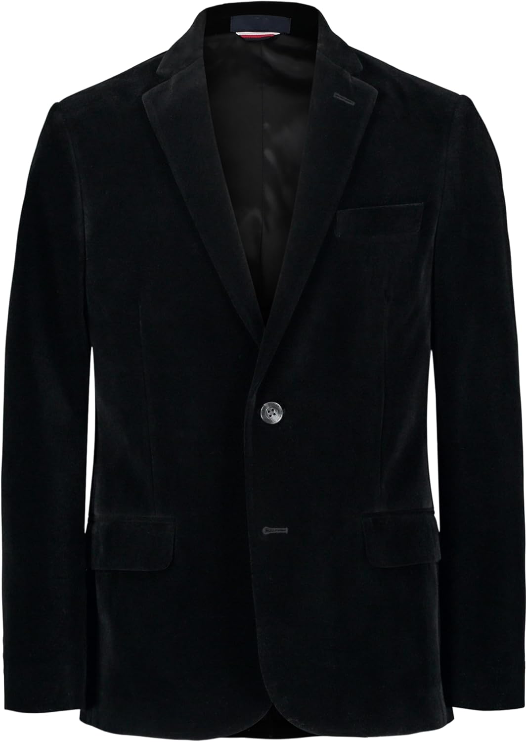 

Пиджак-блейзер Tommy Hilfiger для мальчиков, застежка на пуговицы, отложной воротник и карманы с клапанами спереди, Black Velvet