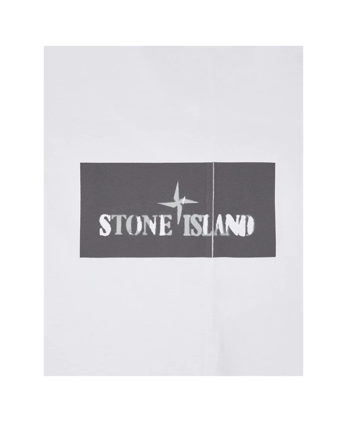 Белая хлопковая футболка с принтом, приталенный крой. Stone Island, белый — фото 3