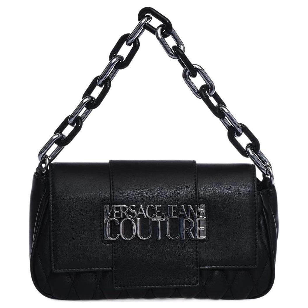 

VERSACE JEANS COUTURE Кожаная цепная сумка через плечо среднего размера черная женская
