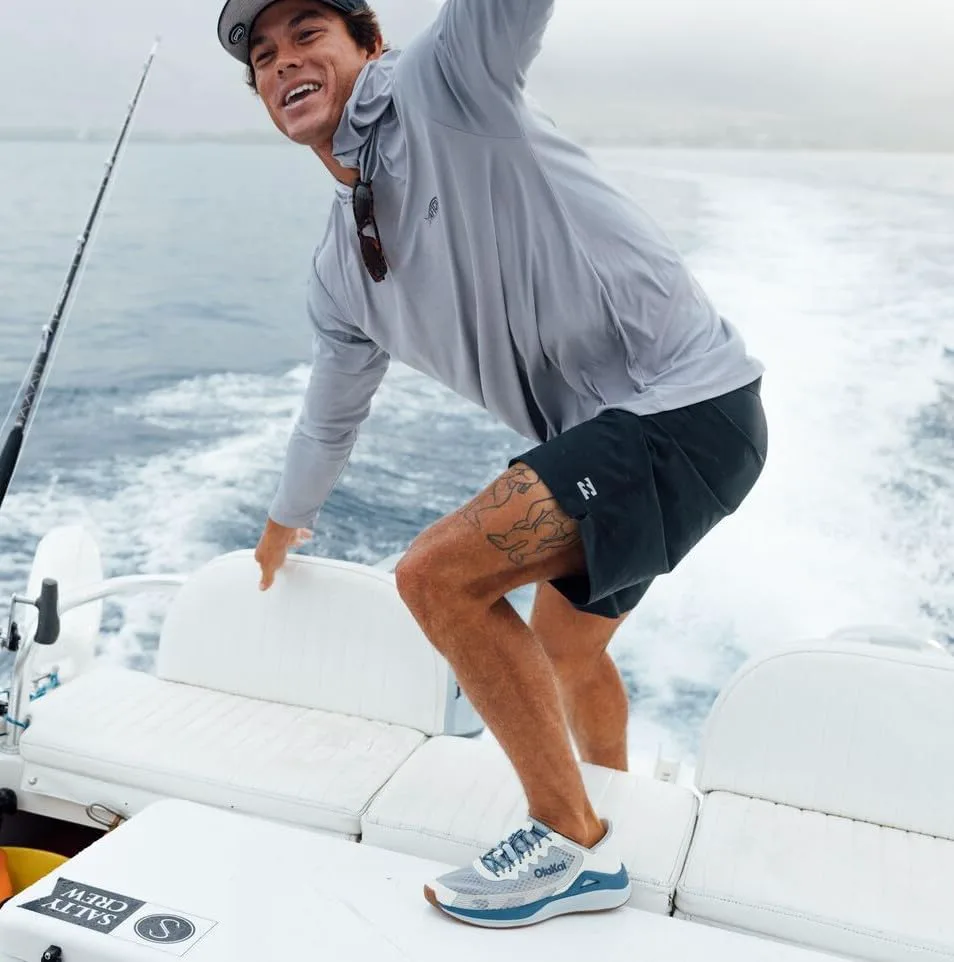 

Мужские водные кроссовки OLUKAI 'Ahi, готовые для воды, с индивидуальной шнуровкой, легкие и дышащие, с улучшенным сцеплением и устойчивостью, сине-белый